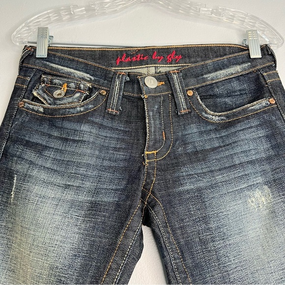 Plastic by Gly Bootcut Y2K Distressed Jeans Western Sz 27 Low Rise Snap Pocket - Picture 9 of 16